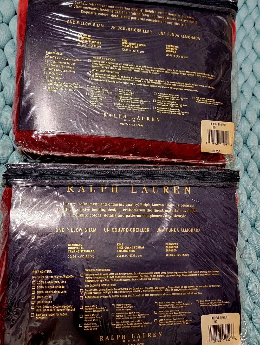 RALPH LAUREN Red Medieval Velvet 2 King Shams NEW NWT